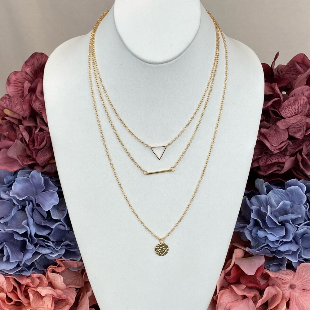 Boho Multilayer Gold Triangle Bar Coin Necklace - Picture 7 of 11